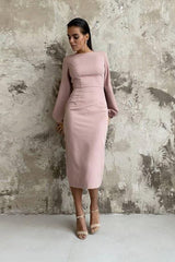 Lantern sleeves bag hip slim mid dress