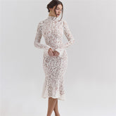French Lace Cutout Turtleneck Long Sleeve Fishtail