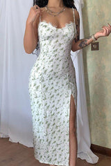 New small floral slit suspender dress