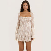 Fall GracefulSlim Fit Lace Bell Bottom Long Sleeve Tied A line
