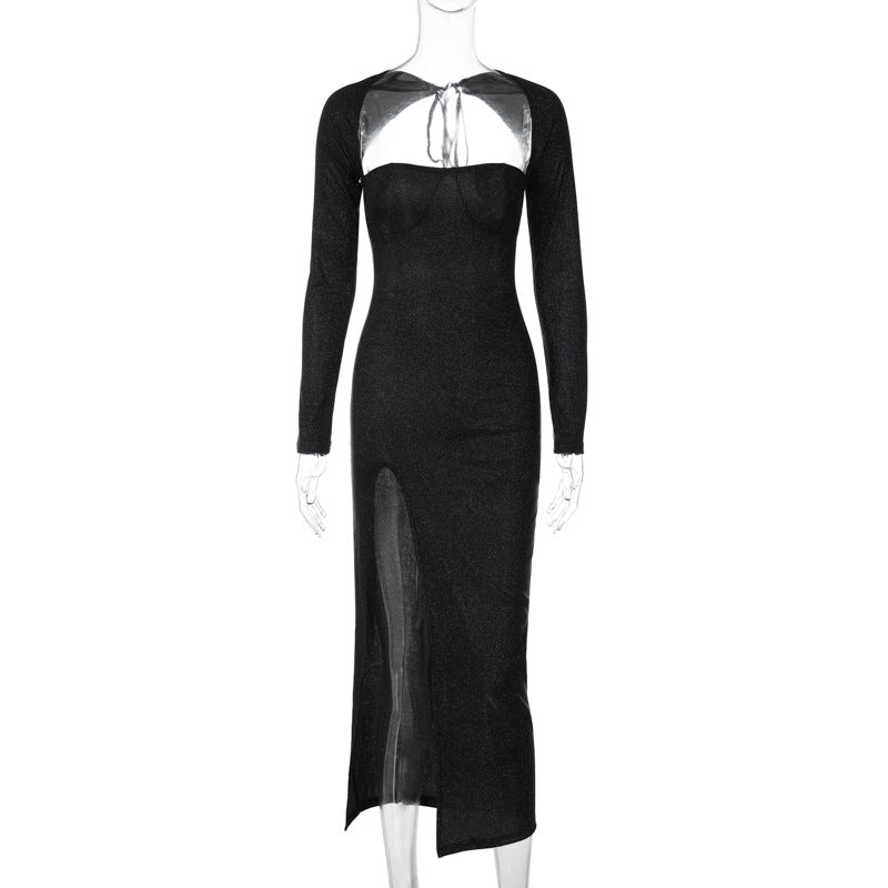Viv Formal High Charming Slit Glitter Dress