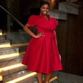 Cocktail Floral Sleeve Dress Party Solid Color High Waist A line Dress