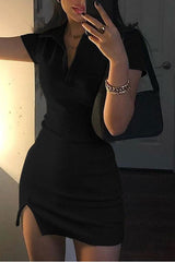 Short Sleeve Hip-Wrapped Slim Fit Dress