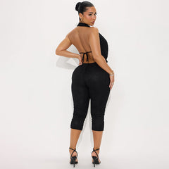 Lace halterneck backless tights