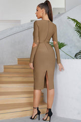 Stitching Hollow Bandage Irregular Slim Long-sleeved Dress