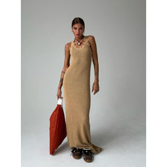 Suspender Sleeveless Ripped Long Dress