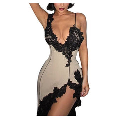 Sexy deep V suspender dress