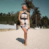 Shell Positioning Printing Halter Tied Dress