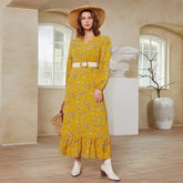 Year V neck Regular Sleeve Long Sleeve Printed Maxi Dress