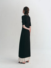 Long Knit Hollow-Out Short-Sleeve Cardigan