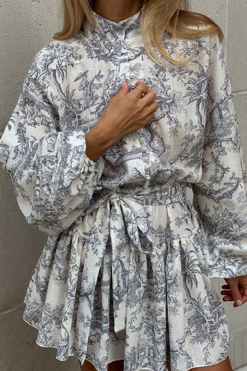 Puff Sleeve Stand Collar Lace Retro A-Line dress