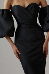 Shoulder-wrapped chest puff sleeve dress