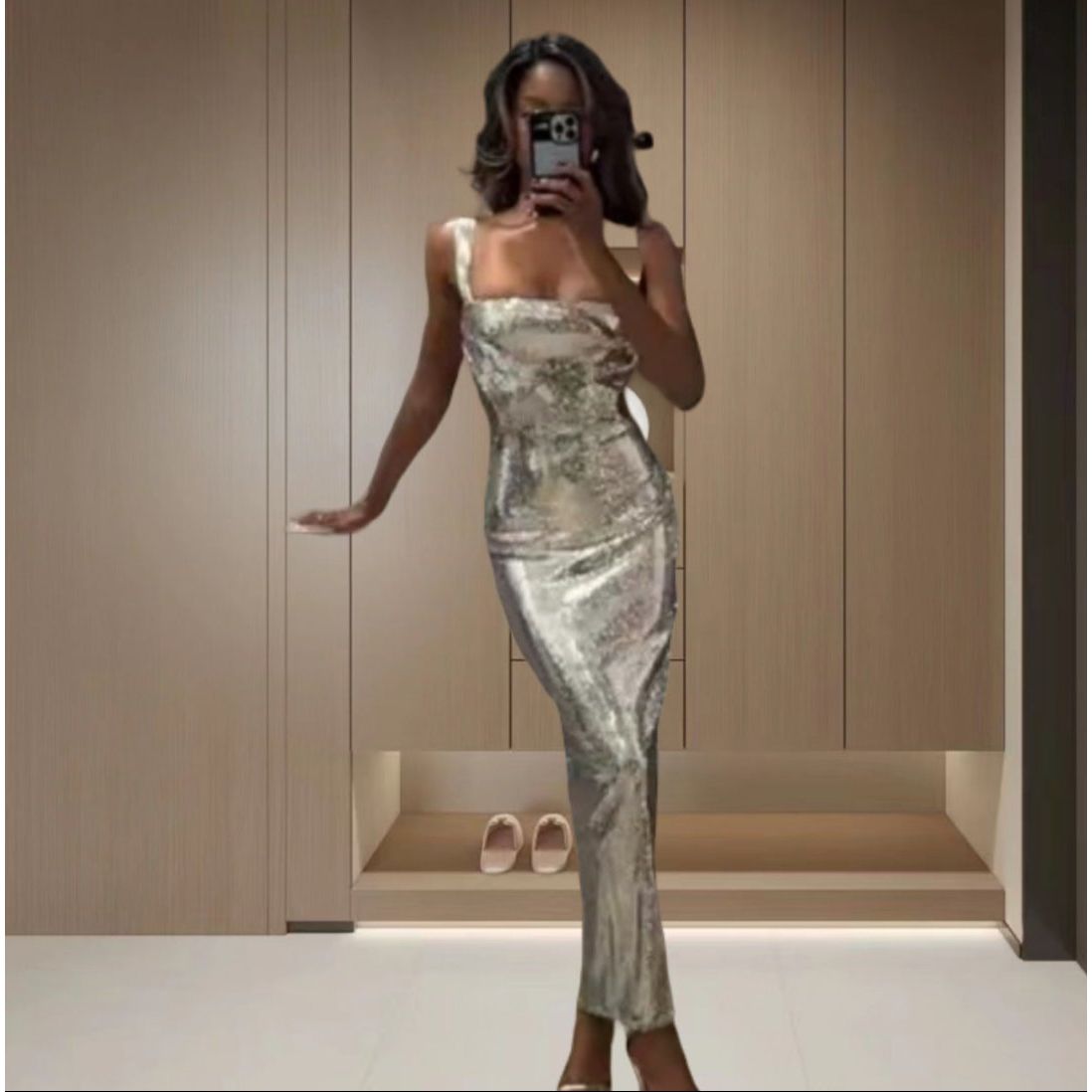 suspender sequined dress