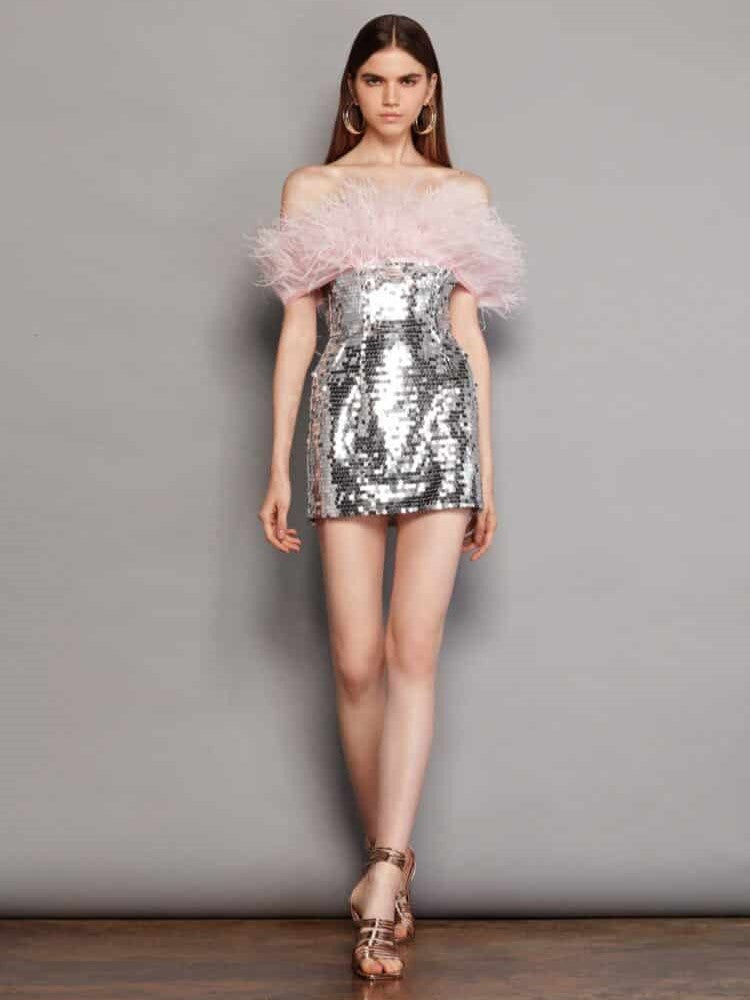 Sexy off-shoulder feather stitching tube dress