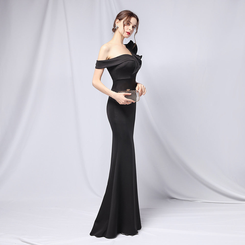 Delana Formal One Charming Shoulder Satin Dress