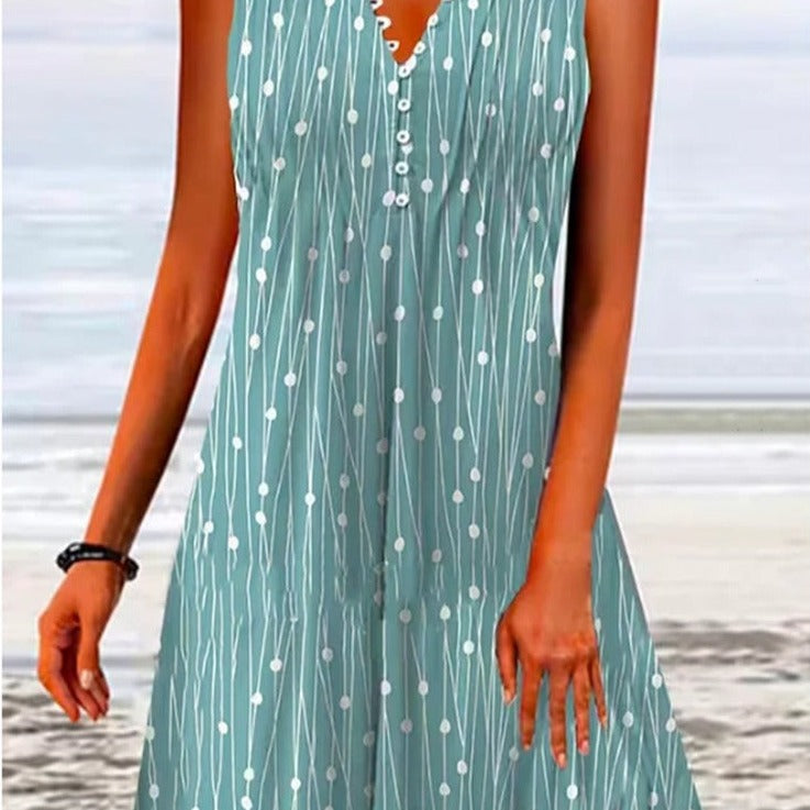 Floral Buttoned Sleeveless summer Dress