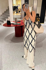 V-Neck Woven Hollow Diamond Lattice Sling Dress