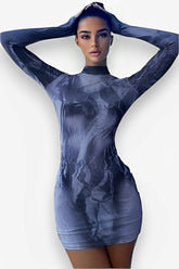 Printed slim round neck hip dress