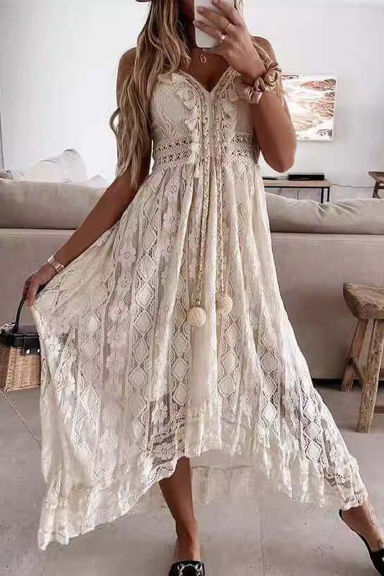 Lace Suspender white Midi Dress