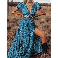 Short-sleeved maxi boho dress