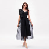 Boning Corset Tight Waist One Shoulder Fairy Gauze Dress Large Swing Elegant Maxi Dress