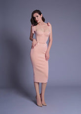 Fashionable High End Lace Slim Fit Boning Corset White Dress Knitted Bandage Dress