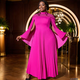 Personalized Shawl Sleeve See through Collar Pleated Party A line Dress