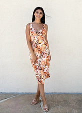 Neck Tropical Print Dress