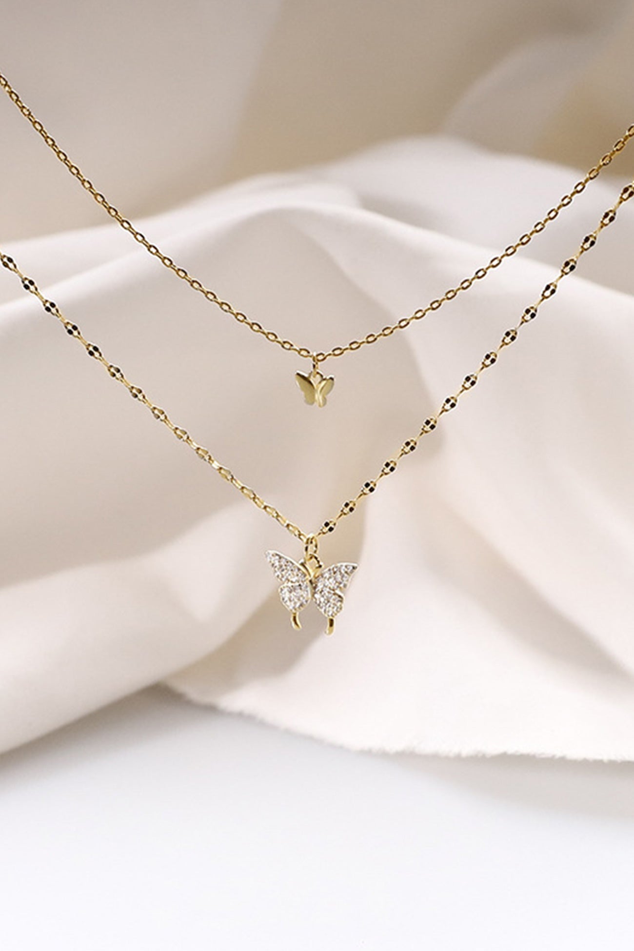 Pure Silver Double Layer Butterfly Necklace