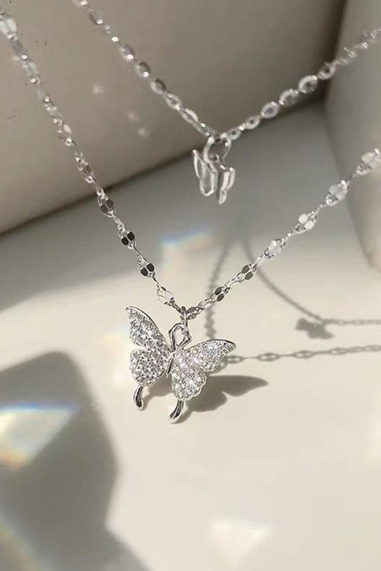Pure Silver Double Layer Butterfly Necklace