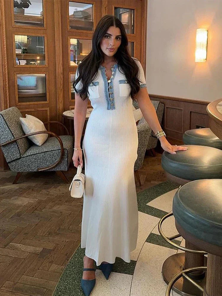 Pleated Knit Maxi Dress