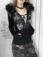 Dark Furry Patchwork Hooded Sweatshirt Black / S