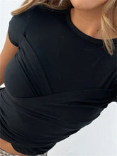 Black Pleated Bandage Cropped T-Shirt Y2K Streetwear