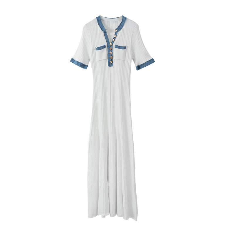 Valentina | V-Neck Pleated Knit Maxi Dress - HELLA TREND