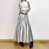 High Waist Pleated Cyberpunk Skirt silver / S