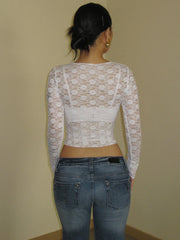 Long Sleeve See-Through Lace Crop Top for Women � Bodycon Party Wear