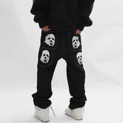 Bat Print Gothic Streetwear Pant black / S
