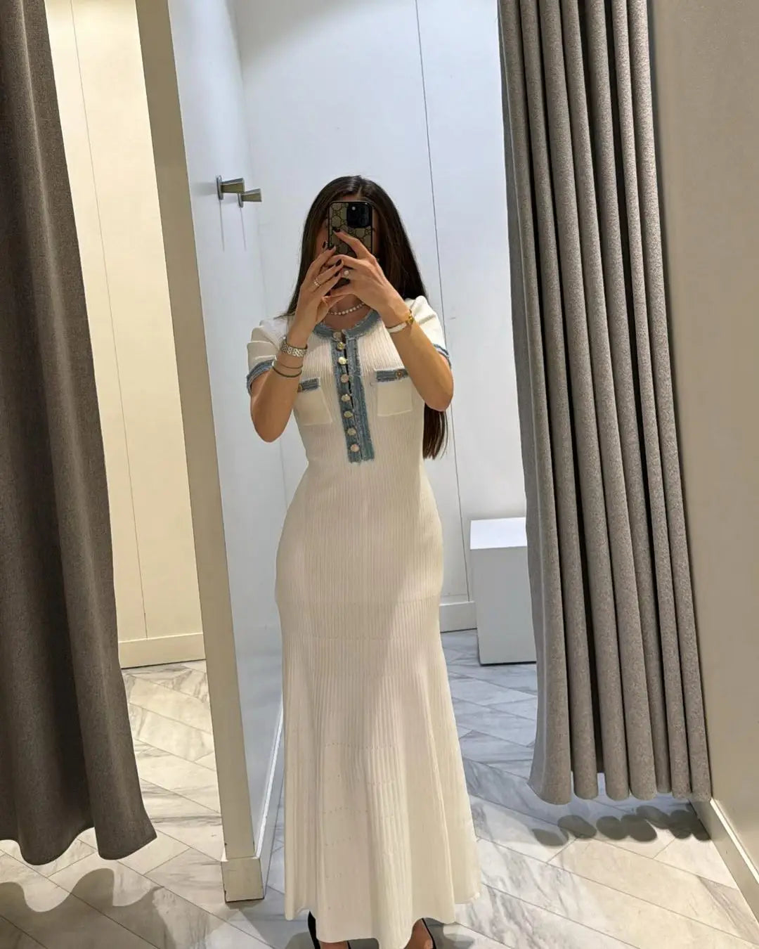 Pleated Knit Maxi Dress