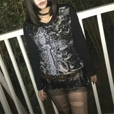 Antique Mysterious Black Plunge-neck Blouse Black / S