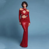 Luxury V-Neck Slit Evening Dress �Floral Hem Party Elegance