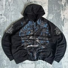Dark Skull Print Oversized Hoodie black4 / S