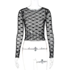 Long Sleeve See-Through Lace Crop Top for Women � Bodycon Party Wear