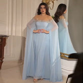 Crystal Baby Blue Evening Dress with Cape| Kaftan Gowns| Customized