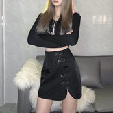 Solid Color Slim Split Mini Skirt