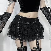 Lace Layered Eyelet Mini Skirt Beige / XS
