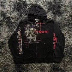 Dark Skull Print Oversized Hoodie black5 / S