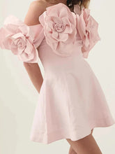 Women's Slash Neck 3D Flower Mini Dress