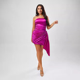 Satin Texture Tube Top Dress Slim Fit Hip dress Ribbon Pleated Dress