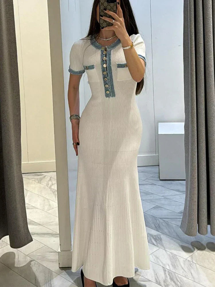 Pleated Knit Maxi Dress