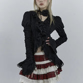 Dark Black Lace Flare Sleeve Shirt Black / S